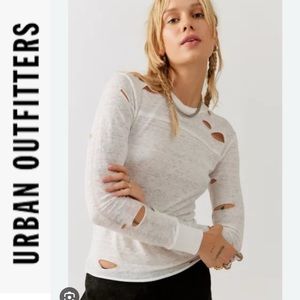 NWOT Urban Outfitters BDG White Andi Distressed Long Sleeve Tee s